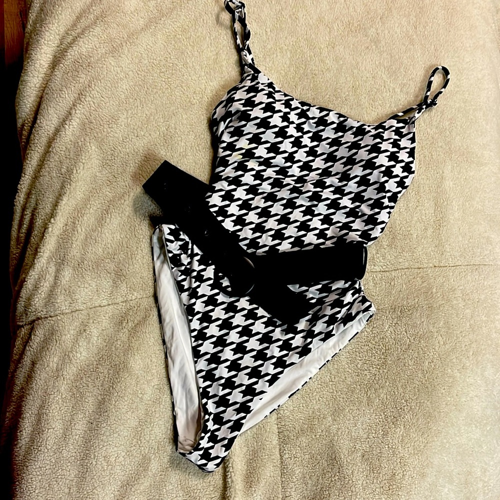 One piece belted swimsuit